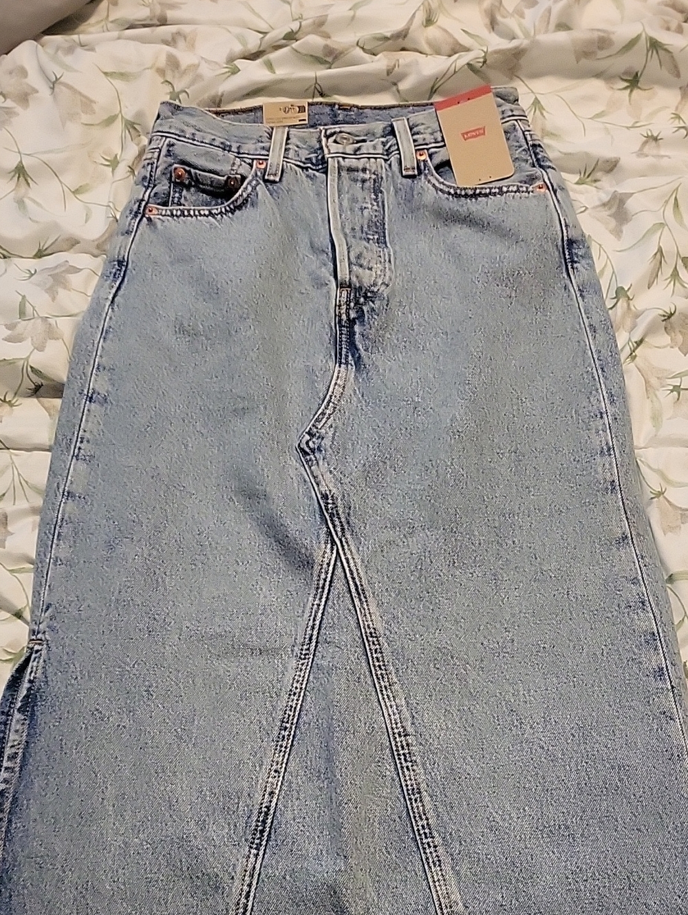 Levi's Light Blue High-Rise Denim Long Skirt With Side Slits